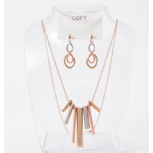 Ann Taylor LOFT Women's Tri Color Bar Necklace Link Earrings NWT 98